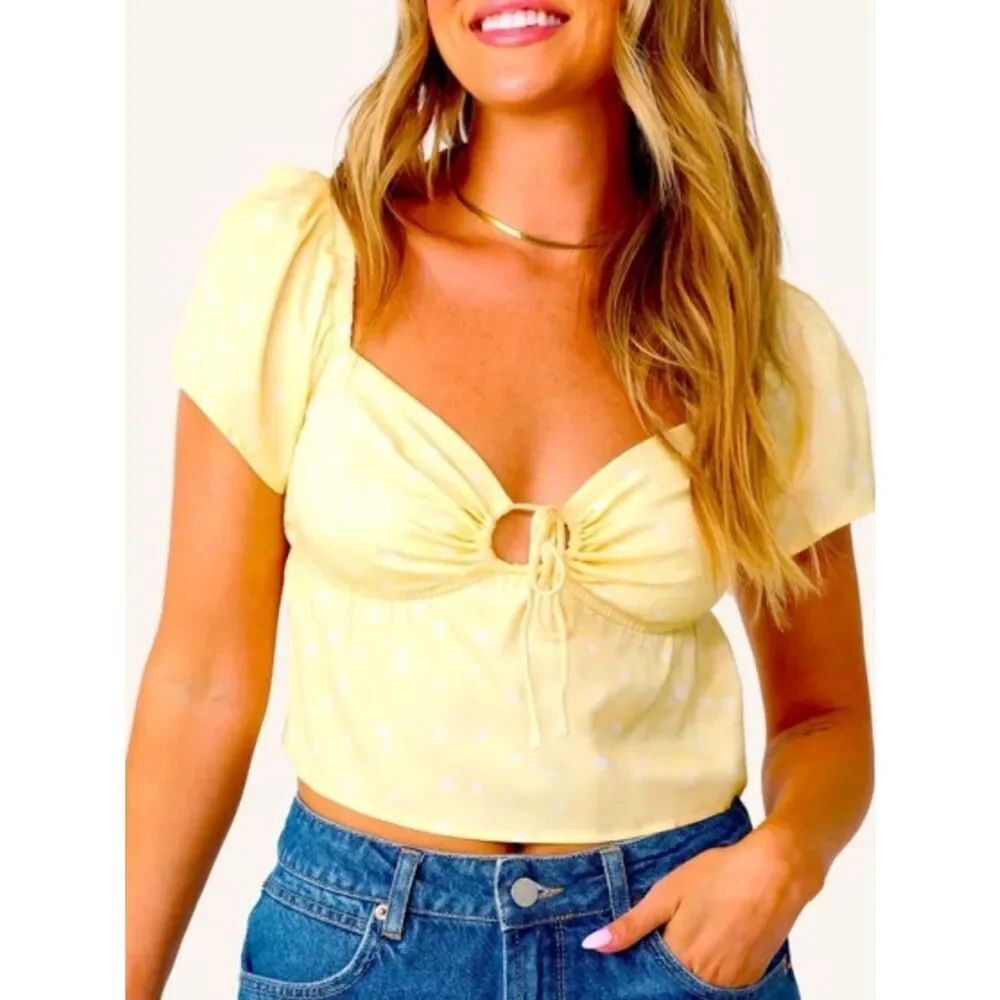 Kittenish 9s Chick Floral Yellow Top Women’s Large